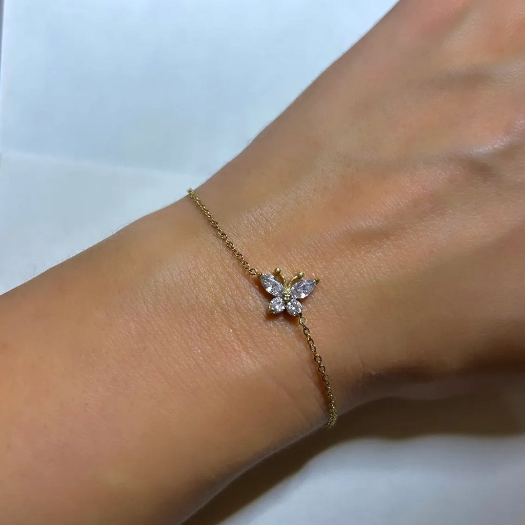 Bracelet Papillon à Strass Doré - Ajustable, Neuf Avec étiquettes